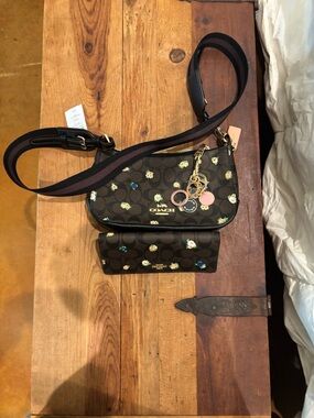 Coach Brown Floral Signature Crossbody with Charm Accents